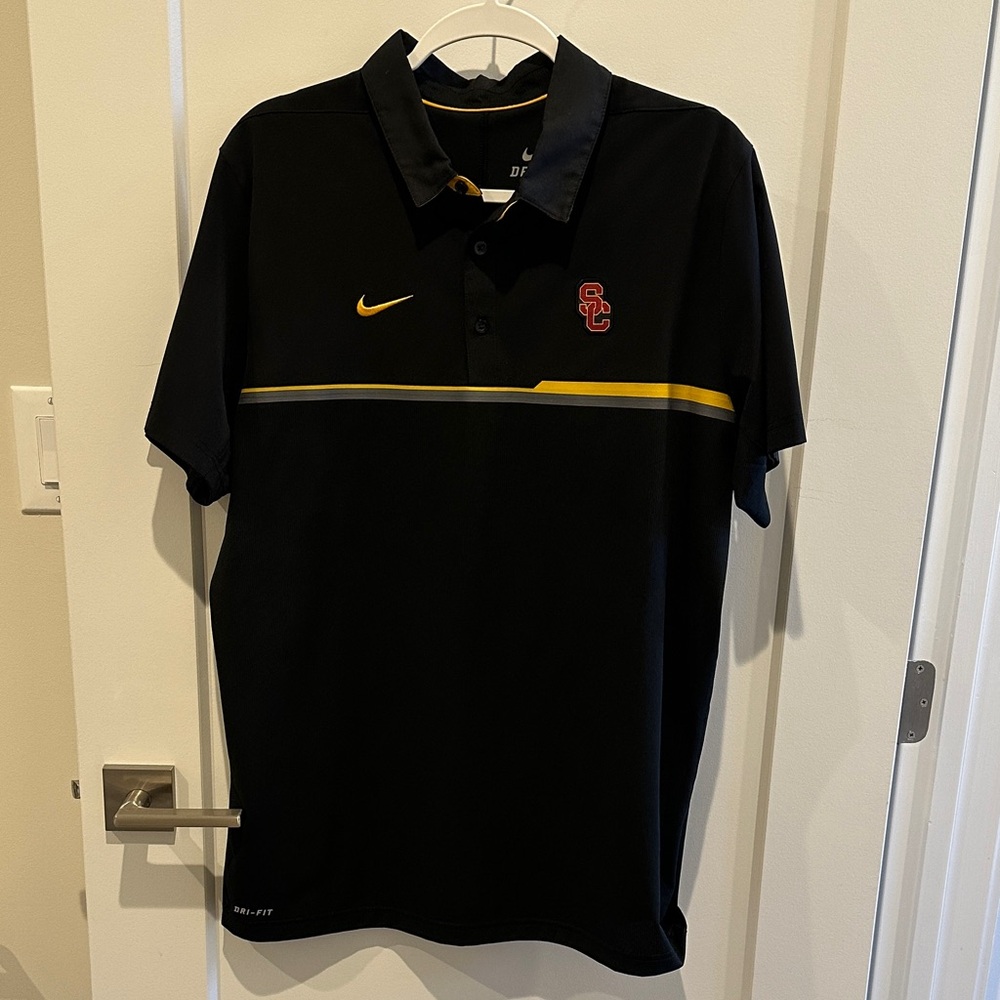 Nike Black Polo Shirt with Gold Accents and University SC logo